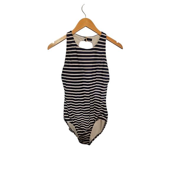 Lands' End Women's Striped One-Piece Swimsuit, Blue and White Stripes sz medium - Picture 3 of 5